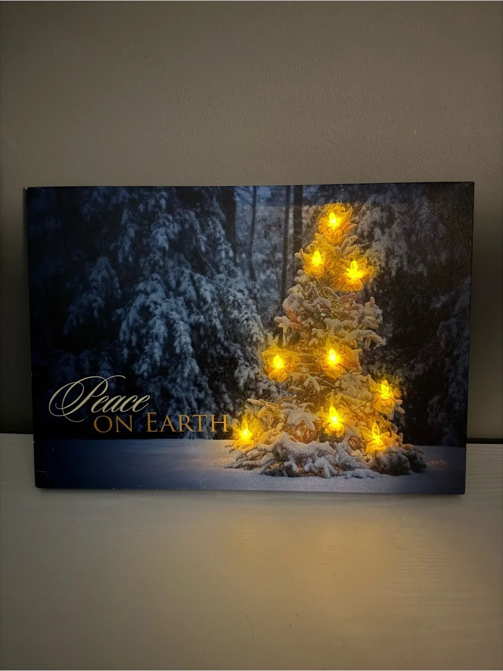 Peace on Earth Lighted Holiday Canvas - Warm White Tree
